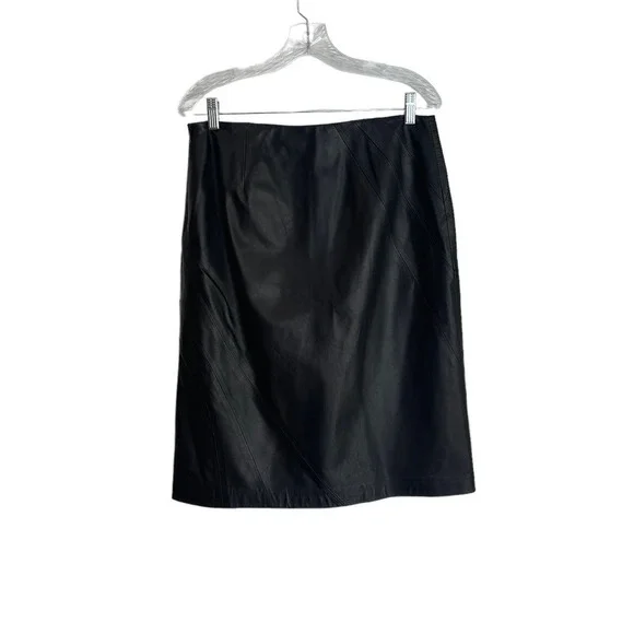 Emanuel Ungaro Leather Flat Front Skirt Side Zipper Black Women's Size 8 NWOT